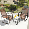 3 PCS Patio Rattan Wicker Rocking Bistro Set W/ Glass Table & Adjustable Feet