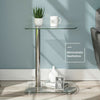 2-Tiers Clear Glass Sofa Side/End Coffee Table Silver Nightstand Corner Bedroom