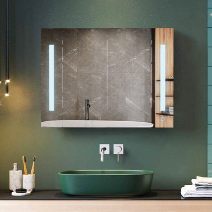 White 2 Doors Bathroom Cabinet Wall Mounted Mirrored LED Storage Cupboard Unit