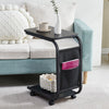C Shaped Side Table with Wheels for Living Room Mobile Sofa Side End Tables