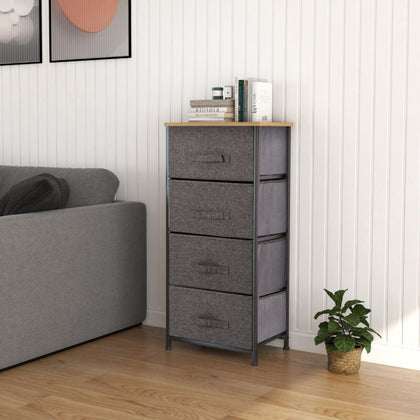 Fabric Chest of Drawers Storage Drawers Tower 4 Drawers Storage Wood Top Grey