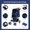Folding Pet Stroller Portable Pet Travel Pushchair w/4 Wheels Safety Belt Holder