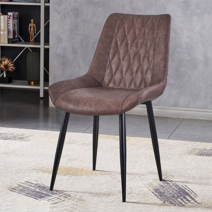 2pcs Home Office Faux Leather Brown Dining Chair Kitchen Chairs Upholstered Seat