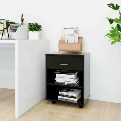 Rolling Cabinet High Gloss Black 46x36x59 cm Chipboard Organiser