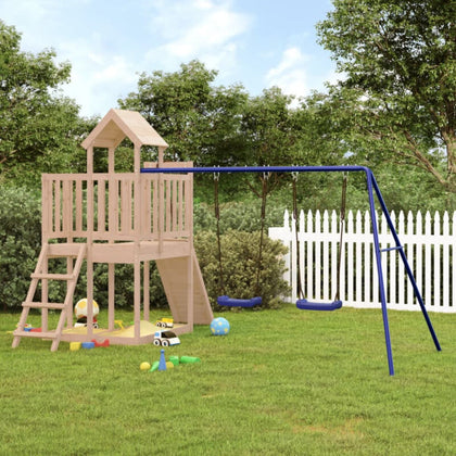 Playhouse with Climbing Wall Swings Solid Wood Pine R4C5