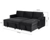 3 Seater Sofa Black Pull Out Sofa Comfy Cushions Right Hand Chase Sofabed