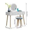Modern Dressing Table Makeup Desk w/Drawer Round Mirror Stool White Bedroom BN
