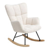 Teddy White Patchwork Linen Rocking Chair Lounge Relaxing Armchair W/Wood Legs