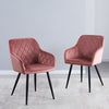 Set of 2 Pink Dining Chair Velvet Breakfast Chair Metal Legs Dining Room Kitchen