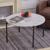 Large Round Coffee Table Marble Effect Wooden Top Tea Table Metal Frame 80x45cm