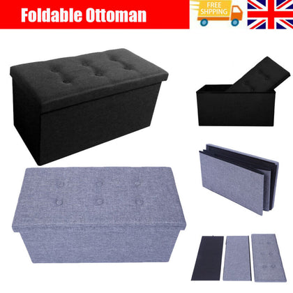 Large Ottoman Foldable Storage Box Linen Suede Foot Stool Seat Durable Colors
