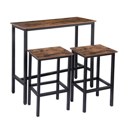 Dining Table Set Kitchen Chairs Counter Top Table+ 2pcs Bar stools w/Wooden Top