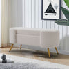 100cm Rectangular Ottoman Footstool Velvet Upholstered Stool w/Golden Metal Legs