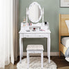 Vanity Dressing Table Set Wooden Mirror Makeup Dresser Table Stool W/ LED Light