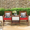 Outdoor 2-Seater Wooden Cushioned Chair 2 Tier Middle Tea Table W/Umbrella Hole