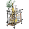 Stylish Layer Marble Drinks Trolley Glass Shelves Eye Catching Black With Castor