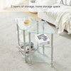 Triangle Corner Table Glass Side Table with Shelves End Table for Living Room