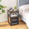 3-tier Industrial Nightstand Wooden Bedside Table End Table w/ 2 Flip Drawers