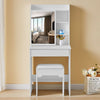Wood Dressing Table Makeup Desk Adjustable Slide Mirror Stool Bedroom White