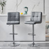 Set of 2 Bar Stools Faux Leather Gas Lift Bar Chair Grey Padded Chair Kitchen