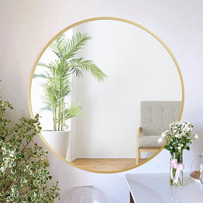 Large 50cm Gold Wall Mirror Vanity Bathroom Glass Metal Frame Make up Mirrors
