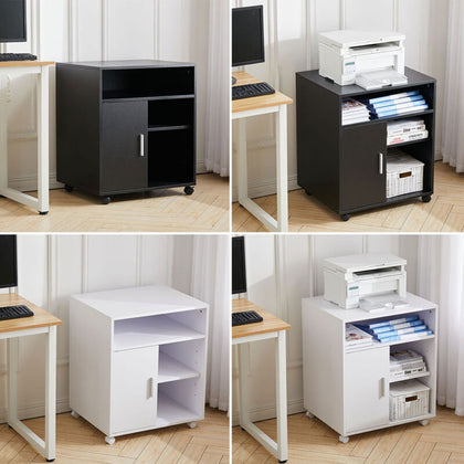 Mobile Home Office Filing Cabinet Printer Stand Unit 360 Degree Casters w/ Door