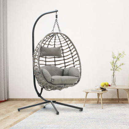 Hanging Rattan Swing Foldable Egg Chair Hammock Wicker Garden Furniture Cuhsion