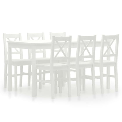 7 Piece Dining Set Pinewood White M7C0