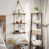 3 Tiers Wooden Hanging Rope Shelf Wall Mounted Floating Shelf Storage Rustic