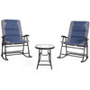 3 PCS Folding Garden Patio Bistro Set Rocking Padded Chairs Glass Coffee Table