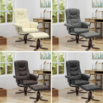 Armchair Recliner Set Lounge Footrest Stool Faux Leather Sofa Chair Swivel Seat