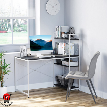 Computer Desk PC Workstation Laptop Table w/4-tier Open Bookshelf Home Office