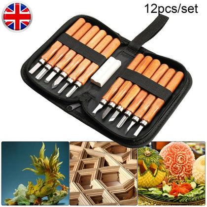 12Pcs/set Wood Carving Hand Chisel Tools For Carpenters Woodworking With Bag UK
