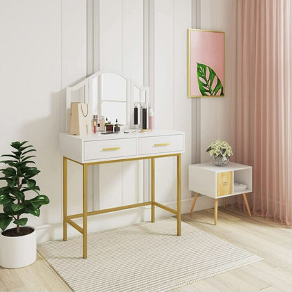 Modern Dressing Table Jewelry Makeup Desk w/ Large Mirror & Drawer Bedroom