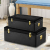 Set of 2 Velvet Wood Storage Trunks Chests Box Case Bedroom Living Room Lockable