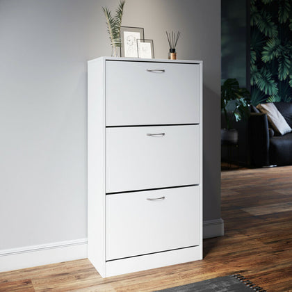 Designs 3 Drawer Shoe Storage Cabinet Cupboard Rack Space Wooden Unit White