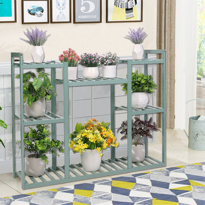 Cozy Green 8-Tier Bamboo Plant Stand Pots Planter Holder Hollow-out Shelf Porch