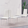 4pcs White Faux Leather Dining Chairs & Grey Tempered Glass Dining Table Set