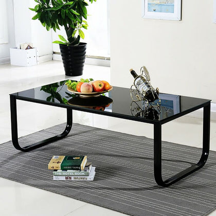 Retro Glass Coffee Side Table with Black Metal Legs Living Bedroom Furniture NEW
