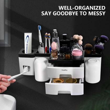 Healifty Wall Mounted Toothbrush Holder with Toothpaste Dispenser Kit Bathroom
