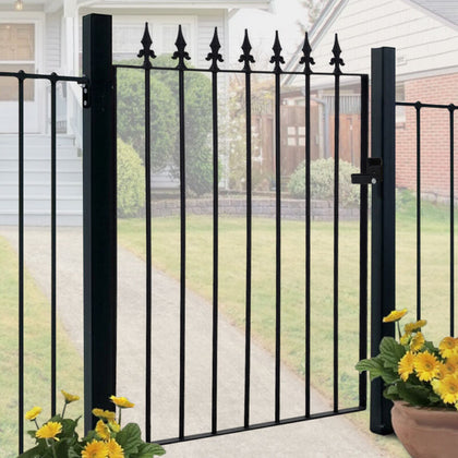 Metal Single Garden Gate 3.5ft Tall Wrought Iron Pedestrian Door Gateway Fitting