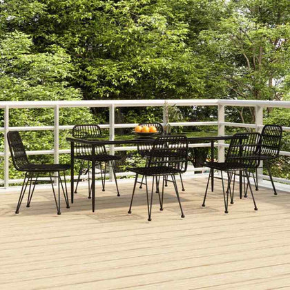 7 Piece Garden Dining Set Black Poly Rattan Q2Q2