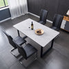 150cm Dining Table Marble Effect Grey Top with U Shape Metal Black Legs Kitchen