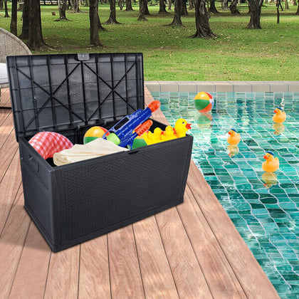 Outdoor Garden Plastic Storage Deck Box Chest Tools Cushions Toys Seat Lockable