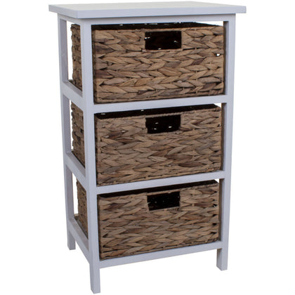 3 WICKER DRAWERS CHEST UNIT BEDSIDE TABLE BATHROOM STORAGE WOODEN BASKET HOME