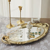 Oval Storage Tray Mirror Golden Glass Fruit Dessert Plate Makeup Jewelry Display