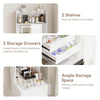 Vanity Dressing Table with Foldable Side Panel LED Light Mirror Shelves White