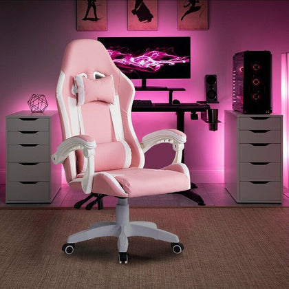 Executive Racing Gaming Chair Faux Leather Computer Desk Chair Adjustable Pink