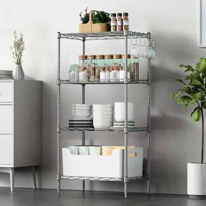 4 Tier Metal Wire Shelving Kitchen Storage Rack Holder Organiser Shelf Unit