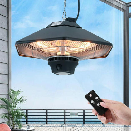 Patio Ceiling Hanging Heater 3 Power Setting Electric Aluminium w Remote Control